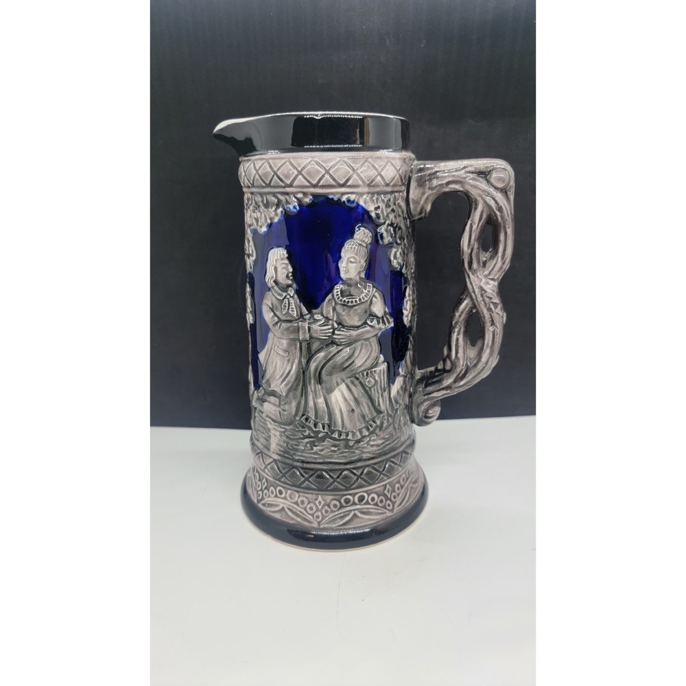 Vintage 1960s Inarco Japan E-2121 Cobalt Blue Relief Pitcher Stein Branch Handle